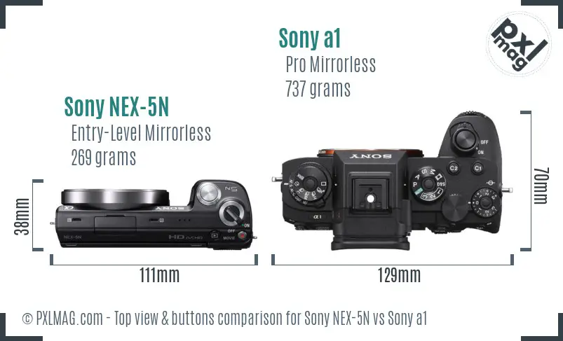 Sony NEX-5N vs Sony a1 top view buttons comparison
