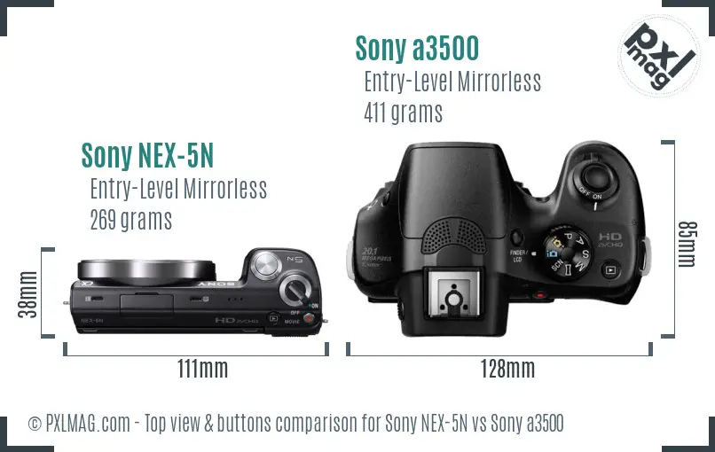 Sony NEX-5N vs Sony a3500 top view buttons comparison