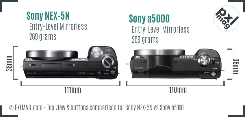 Sony NEX-5N vs Sony a5000 top view buttons comparison