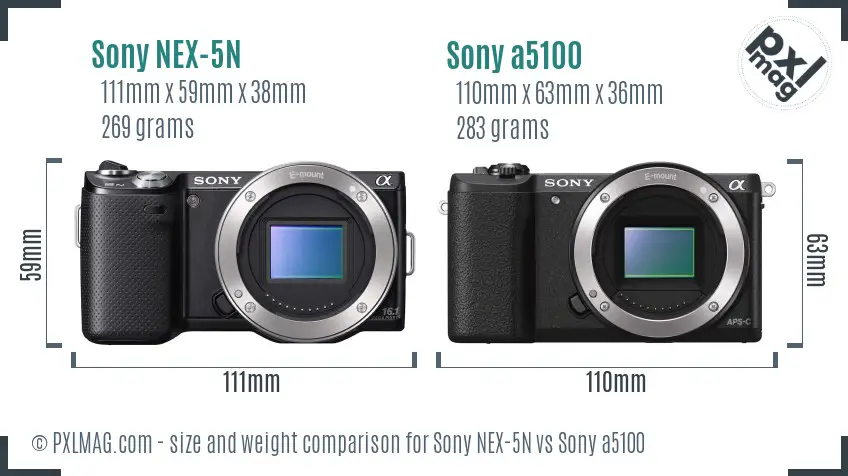 Size comparison between Sony NEX-5N and a5100