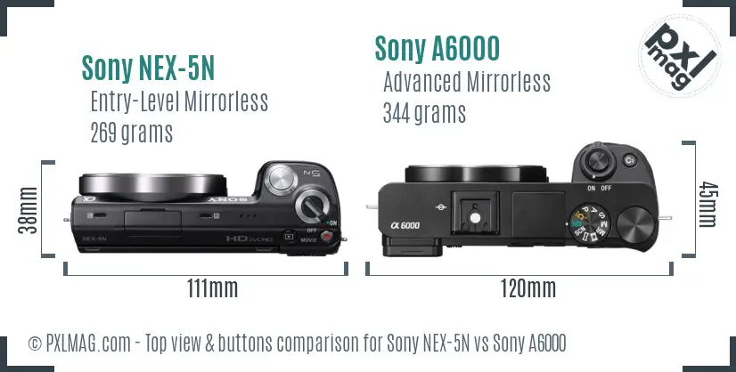 Sony NEX-5N vs Sony A6000 top view buttons comparison