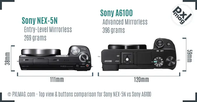 Sony NEX-5N vs Sony A6100 top view buttons comparison
