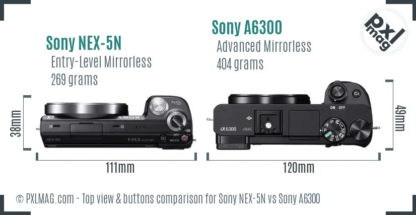 Sony NEX-5N vs Sony A6300 top view buttons comparison