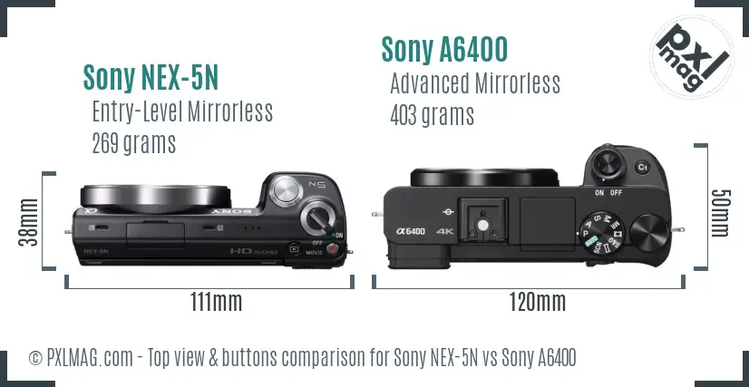 Sony NEX-5N vs Sony A6400 top view buttons comparison