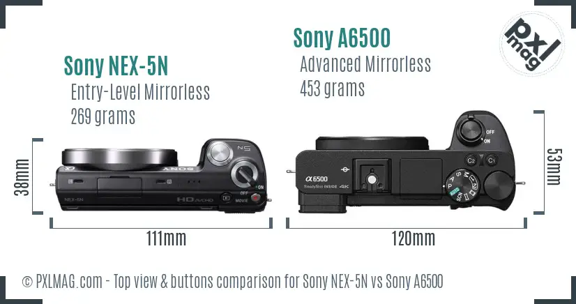 Sony NEX-5N vs Sony A6500 top view buttons comparison
