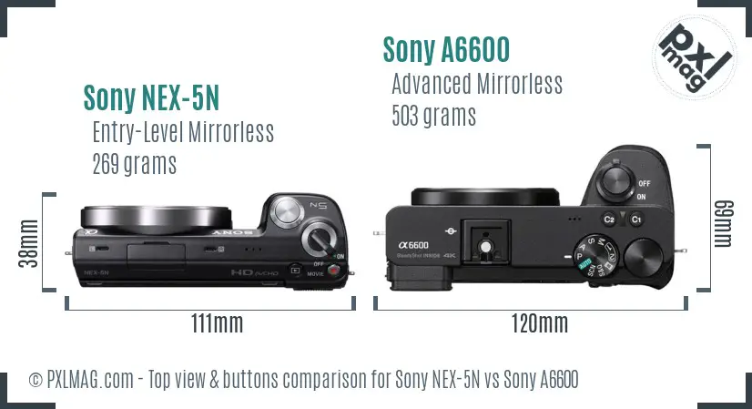 Sony NEX-5N vs Sony A6600 top view buttons comparison