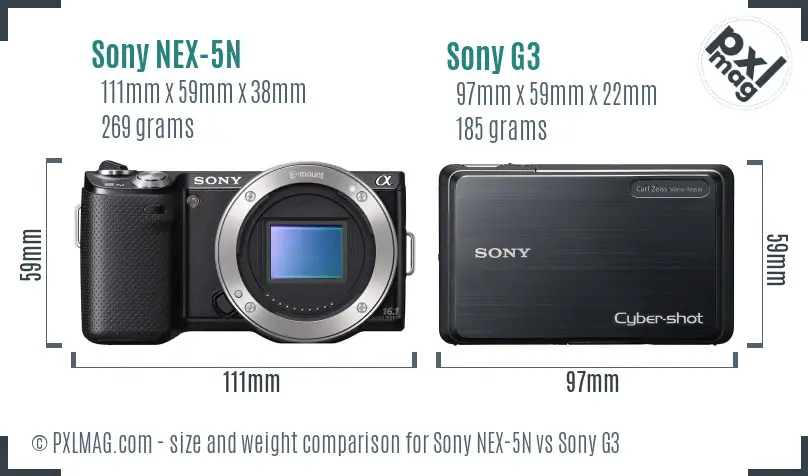 Sony NEX-5N vs Sony G3 size comparison