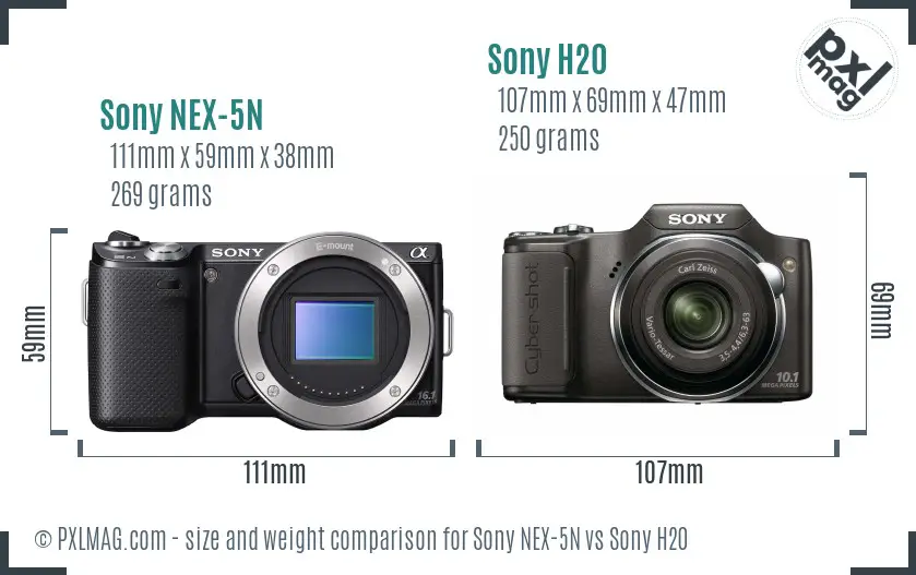 Sony NEX-5N vs Sony H20 size comparison