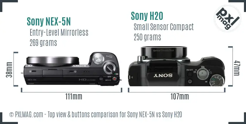 Sony NEX-5N vs Sony H20 top view buttons comparison