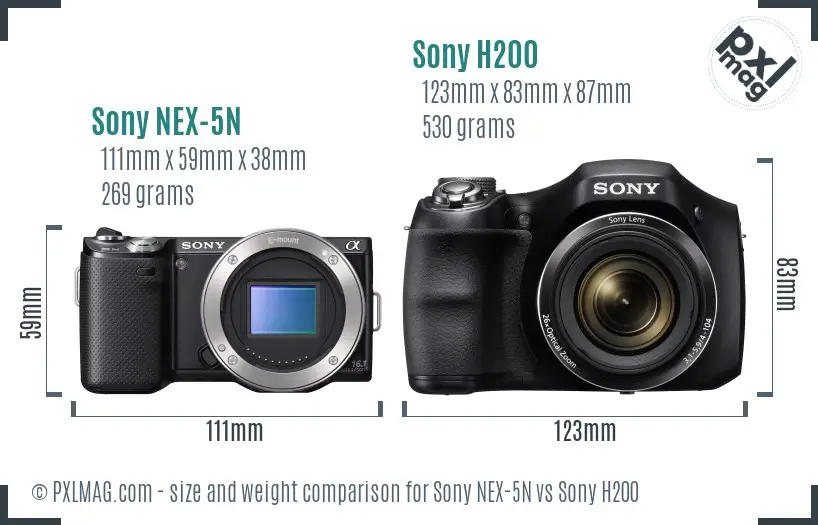 Sony NEX-5N vs Sony H200 size comparison