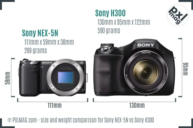 Sony NEX-5N vs Sony H300 size comparison