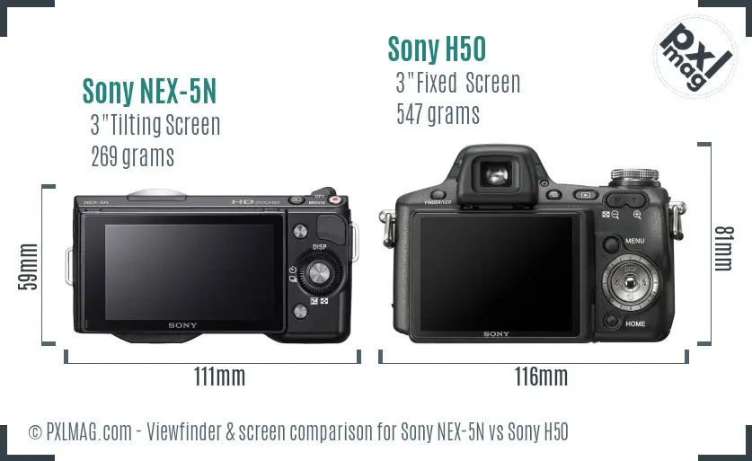 Sony NEX-5N vs Sony H50 Screen and Viewfinder comparison