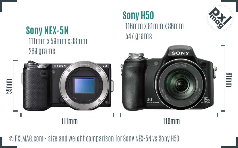 Sony NEX-5N vs Sony H50 size comparison