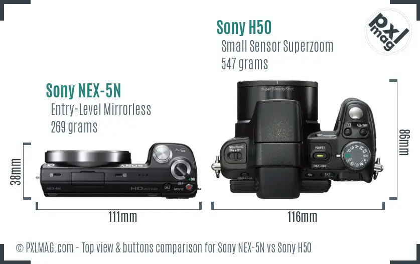 Sony NEX-5N vs Sony H50 top view buttons comparison