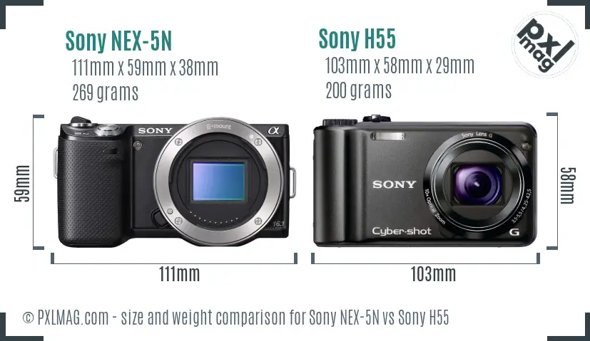 Sony NEX-5N vs Sony H55 size comparison