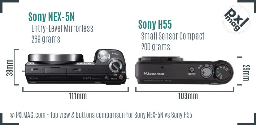 Sony NEX-5N vs Sony H55 top view buttons comparison
