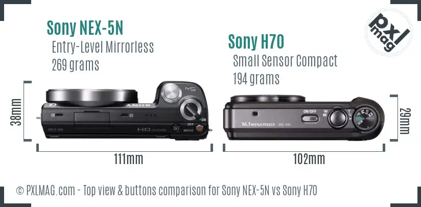 Sony NEX-5N vs Sony H70 top view buttons comparison