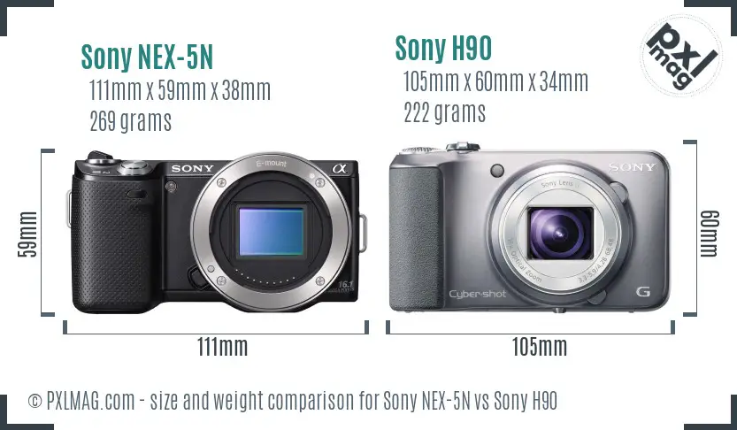 Sony NEX-5N vs Sony H90 size comparison