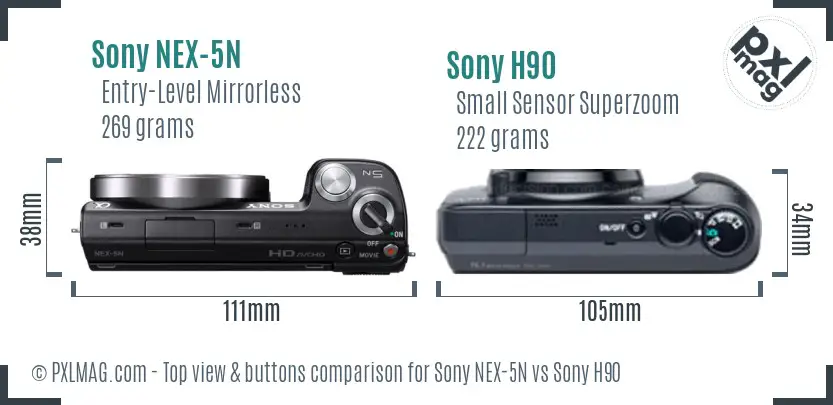 Sony NEX-5N vs Sony H90 top view buttons comparison