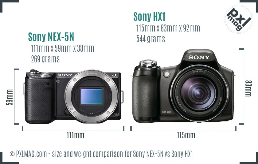 Sony NEX-5N vs Sony HX1 size comparison