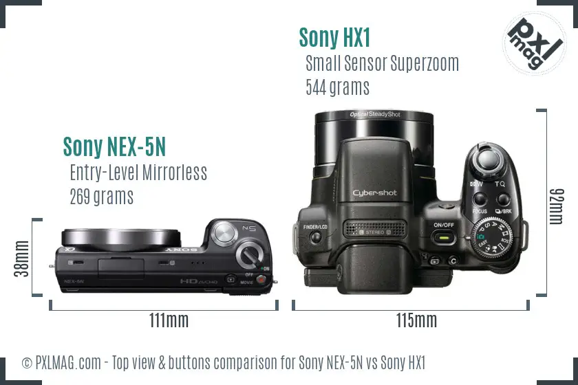 Sony NEX-5N vs Sony HX1 top view buttons comparison