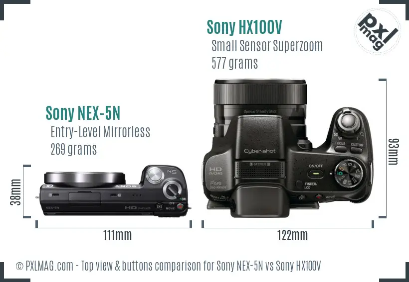 Sony NEX-5N vs Sony HX100V top view buttons comparison