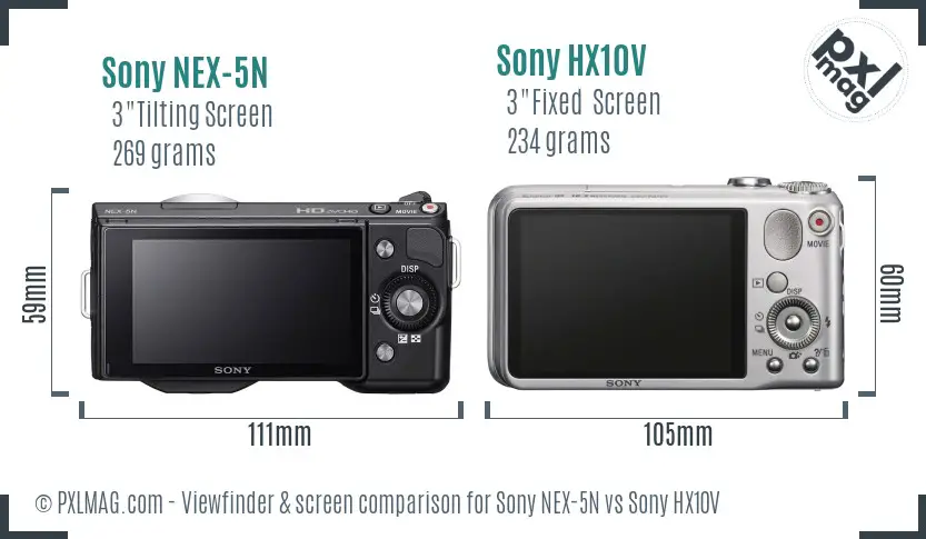 Sony NEX-5N vs Sony HX10V Screen and Viewfinder comparison
