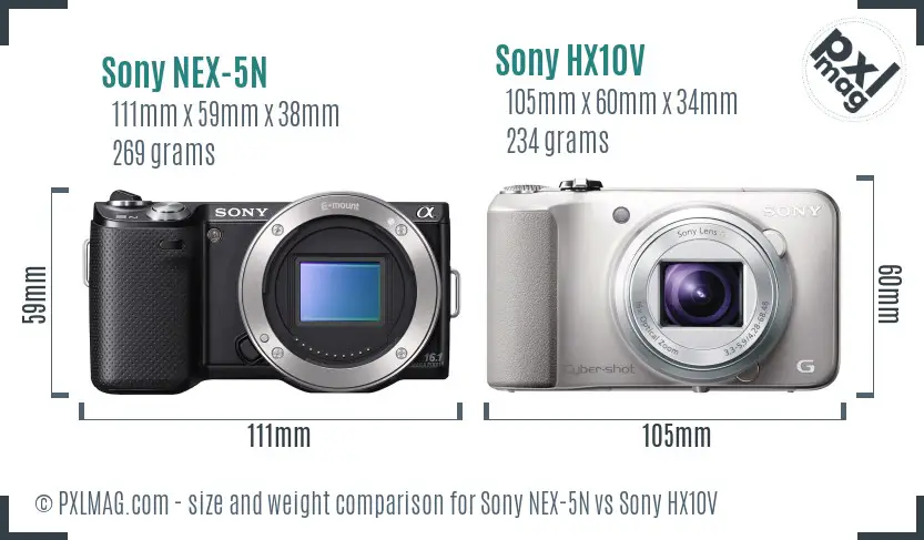 Sony NEX-5N vs Sony HX10V size comparison