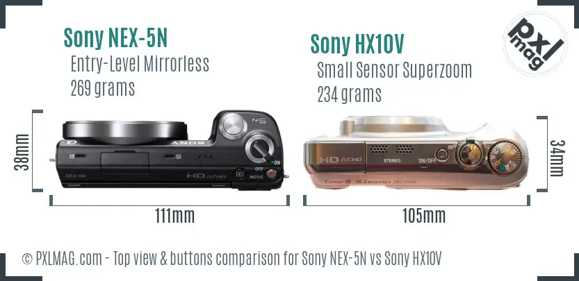 Sony NEX-5N vs Sony HX10V top view buttons comparison
