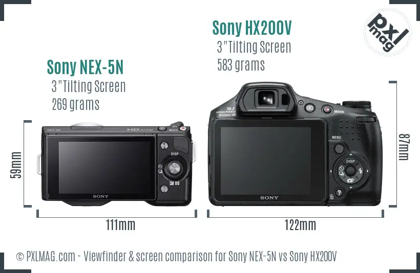Sony NEX-5N vs Sony HX200V Screen and Viewfinder comparison