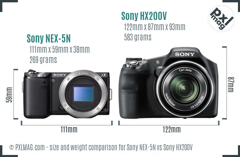 Sony NEX-5N vs Sony HX200V size comparison