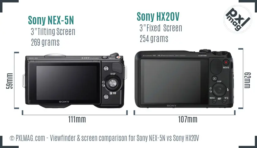 Sony NEX-5N vs Sony HX20V Screen and Viewfinder comparison
