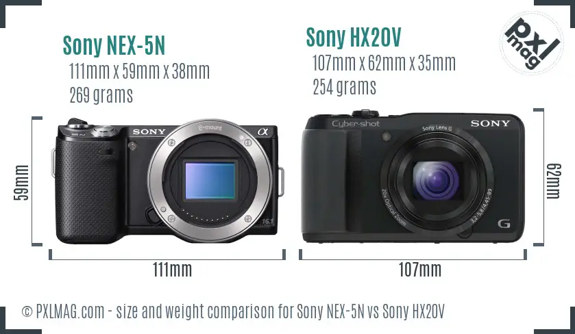 Sony NEX-5N vs Sony HX20V size comparison
