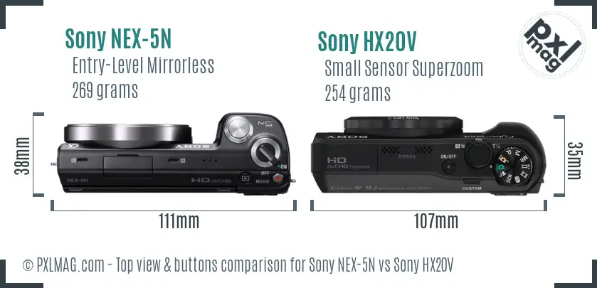 Sony NEX-5N vs Sony HX20V top view buttons comparison