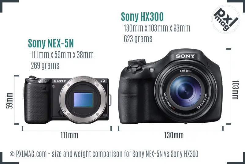 Sony NEX-5N vs Sony HX300 size comparison