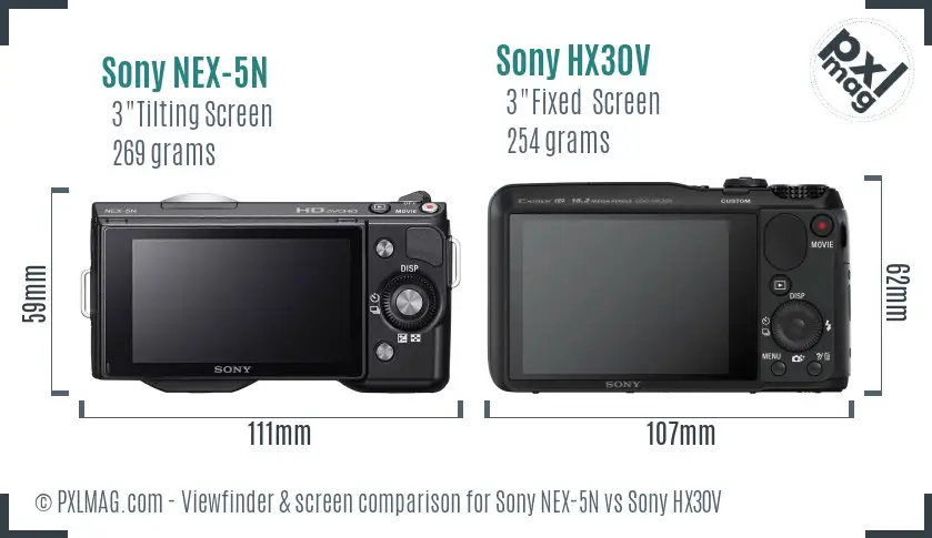 Sony NEX-5N vs Sony HX30V Screen and Viewfinder comparison