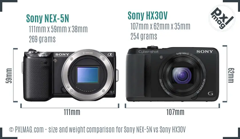 Sony NEX-5N vs Sony HX30V size comparison
