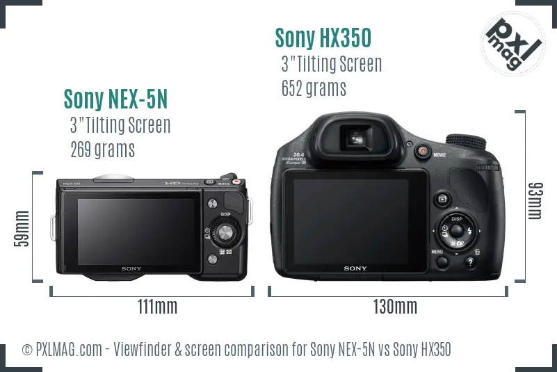 Sony NEX-5N vs Sony HX350 Screen and Viewfinder comparison