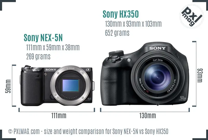 Sony NEX-5N vs Sony HX350 size comparison