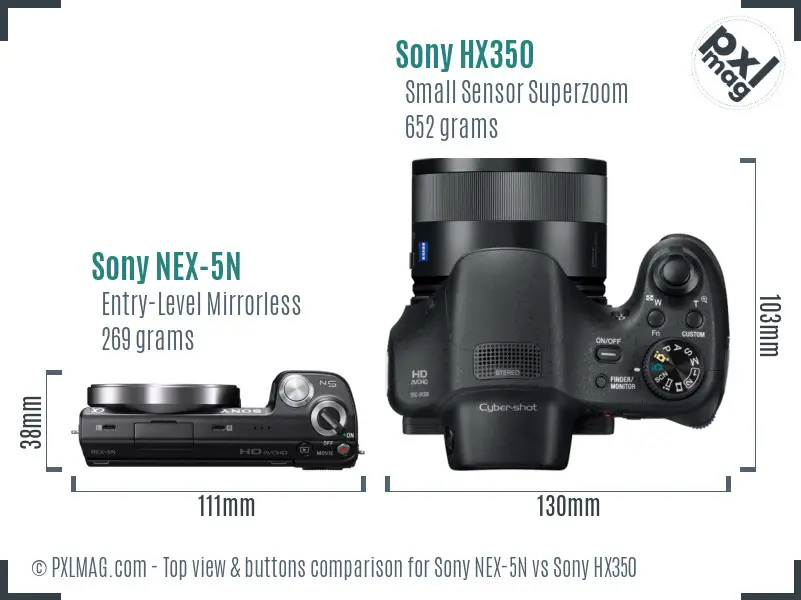 Sony NEX-5N vs Sony HX350 top view buttons comparison