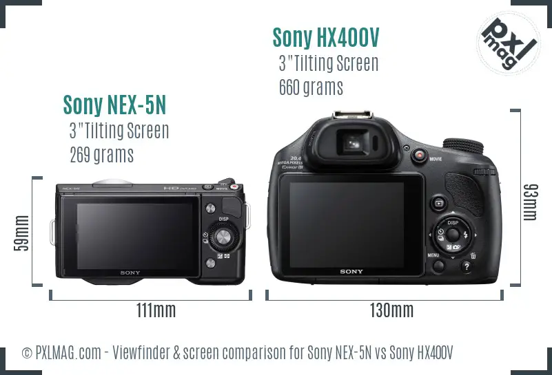 Sony NEX-5N vs Sony HX400V Screen and Viewfinder comparison