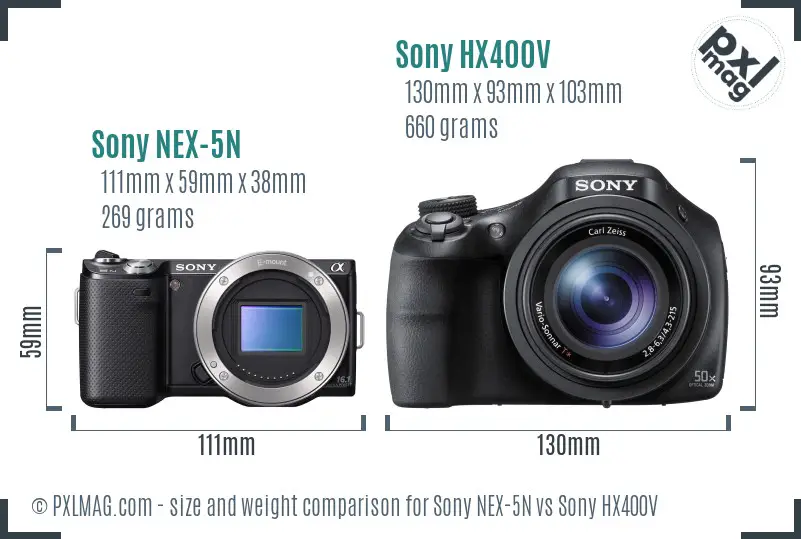Sony NEX-5N vs Sony HX400V size comparison