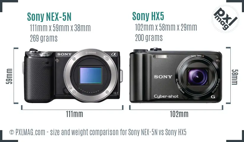 Sony NEX-5N vs Sony HX5 size comparison