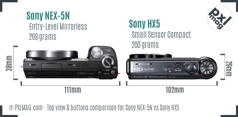 Sony NEX-5N vs Sony HX5 top view buttons comparison