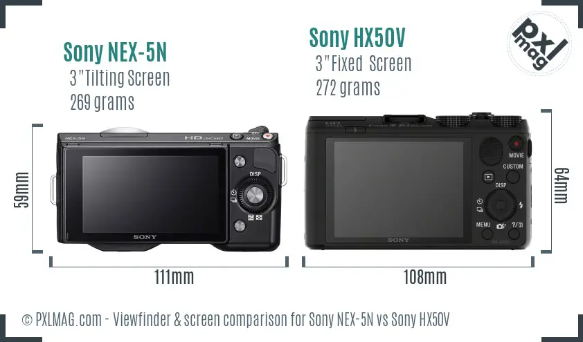 Sony NEX-5N vs Sony HX50V Screen and Viewfinder comparison