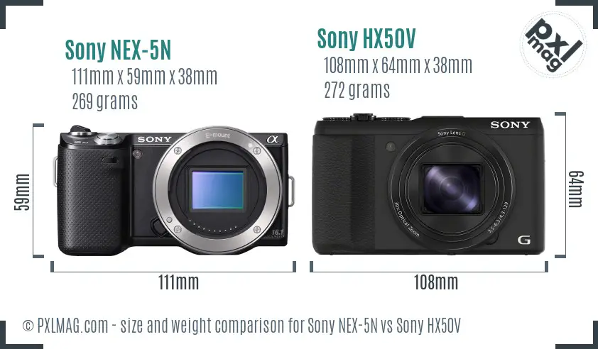 Sony NEX-5N vs Sony HX50V size comparison