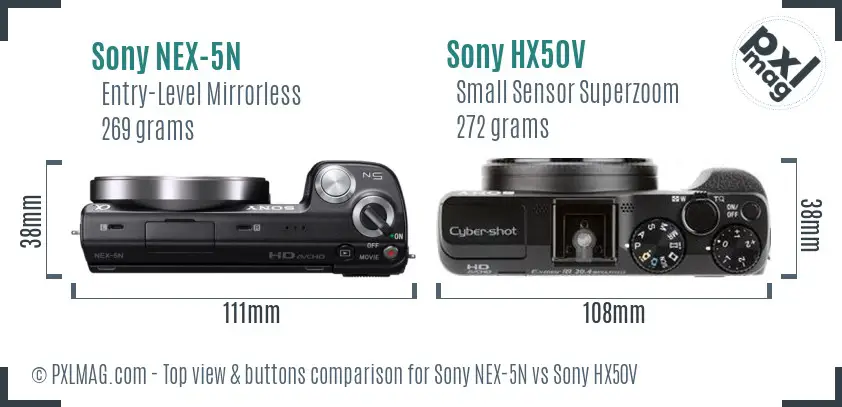 Sony NEX-5N vs Sony HX50V top view buttons comparison