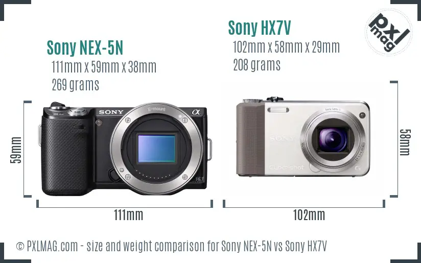 Sony NEX-5N vs Sony HX7V size comparison