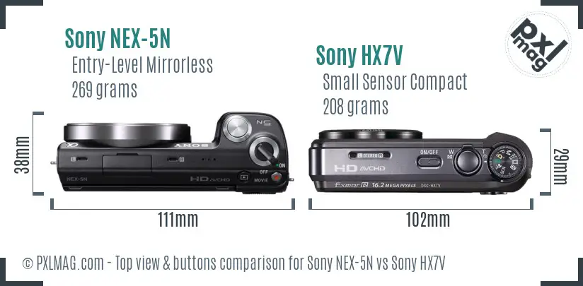 Sony NEX-5N vs Sony HX7V top view buttons comparison