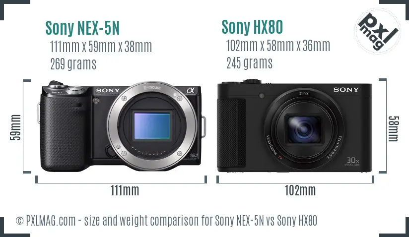 Sony NEX-5N vs Sony HX80 size comparison